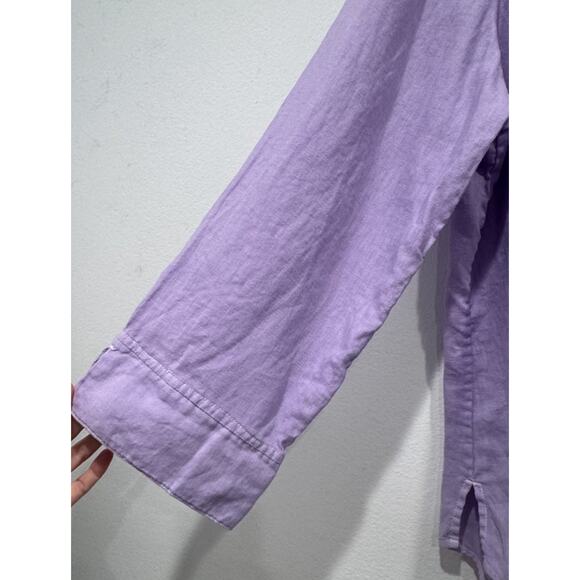 Foxcroft Linen Button Down Shirt Womens Lavender V-Neck Side Split Coastal READ - Picture 4 of 5